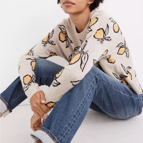 Madewell Tangerine Sketch Jacquard Pullover Sweater Heather Taupe Medium - Picture 3 of 13